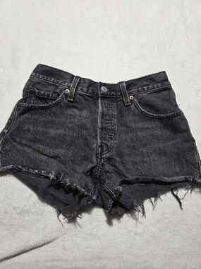 Levi's 501 Women's Black Jean Shorts Size 25 Denim Distressed Button Fly